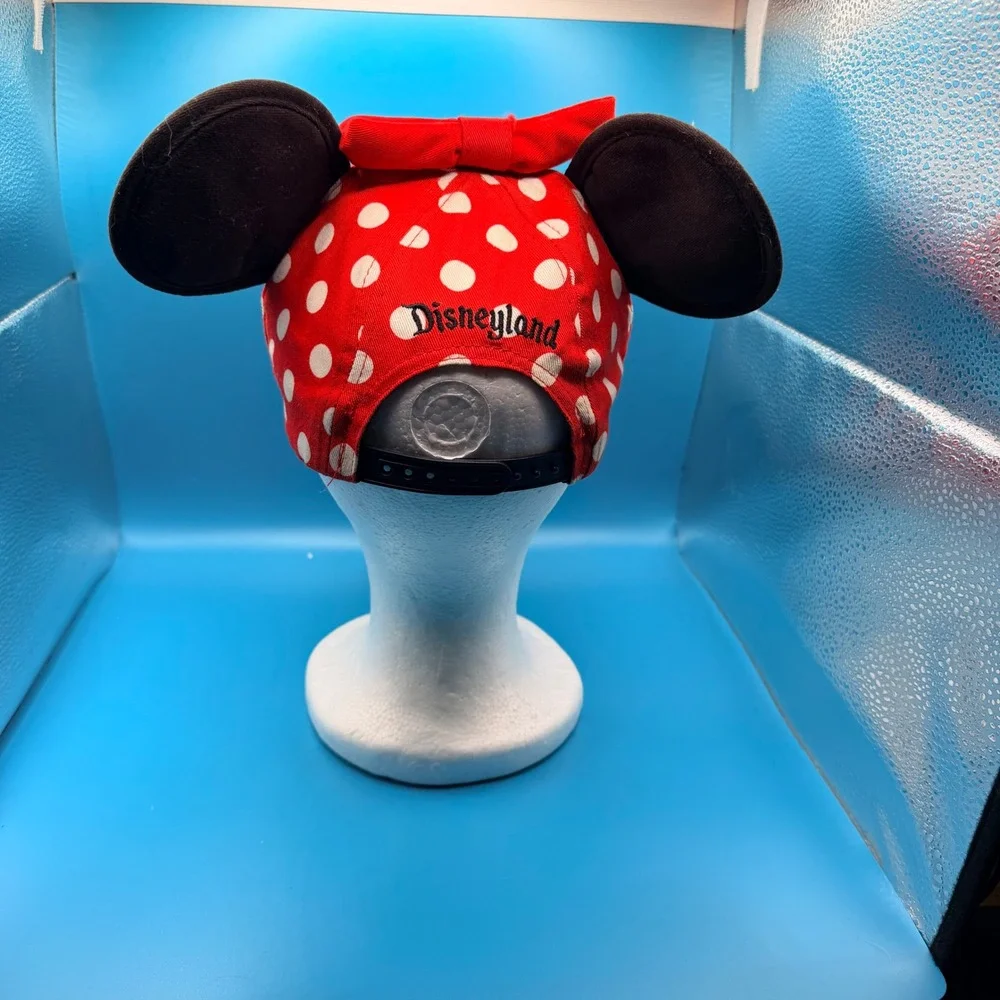 Disney Parks Minnie Mouse Polka Dot Ears Bow Snapback Hat Youth Red Black